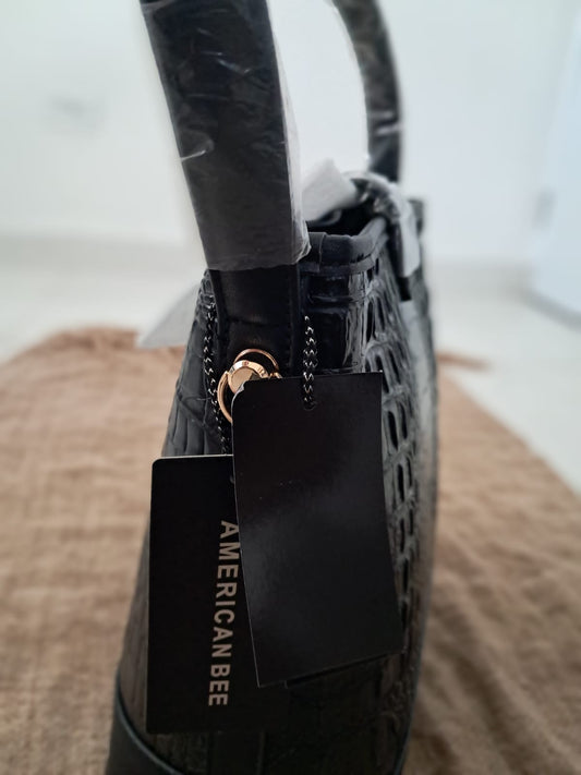 2 en 1 Cartera Negra croc skin Satchel Bag más Billetera