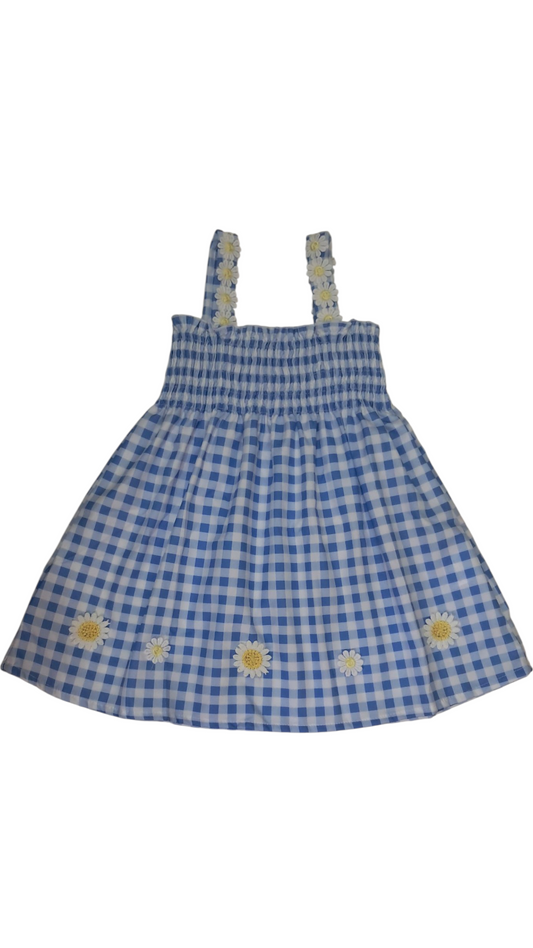 Vestido para niña cuadros azul flores Sin Manga 9-12 meses
