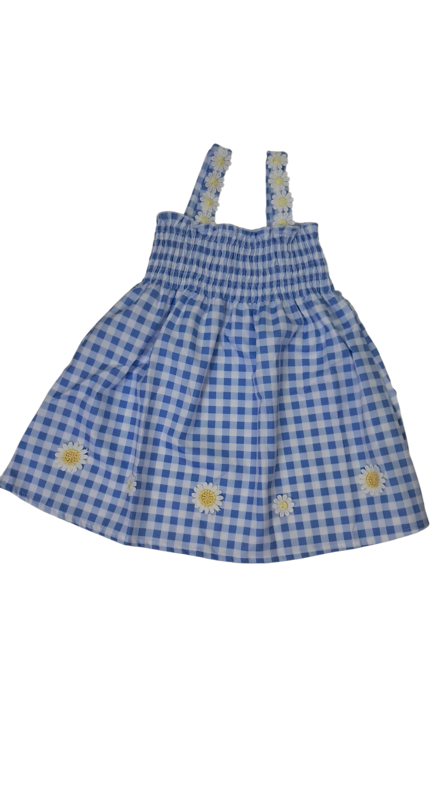 Vestido para niña cuadros azul flores Sin Manga 9-12 meses