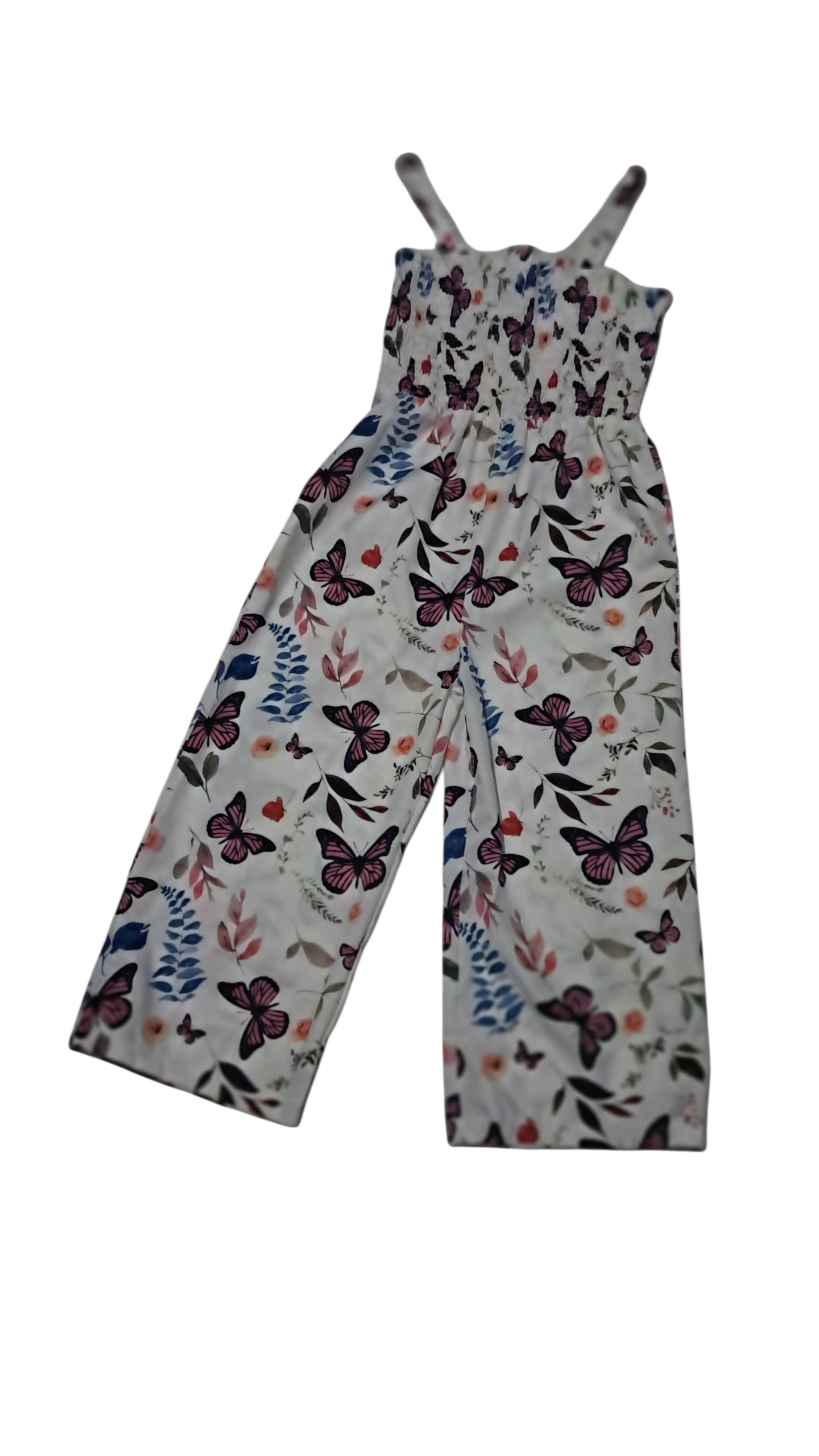 Enterizo para niñas Estampado de mariposas sin Mangas cintura fruncida y piernas anchas