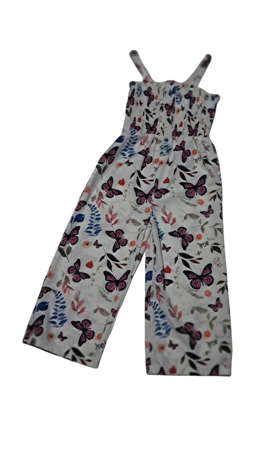 Enterizo para niñas Estampado de mariposas sin Mangas cintura fruncida y piernas anchas