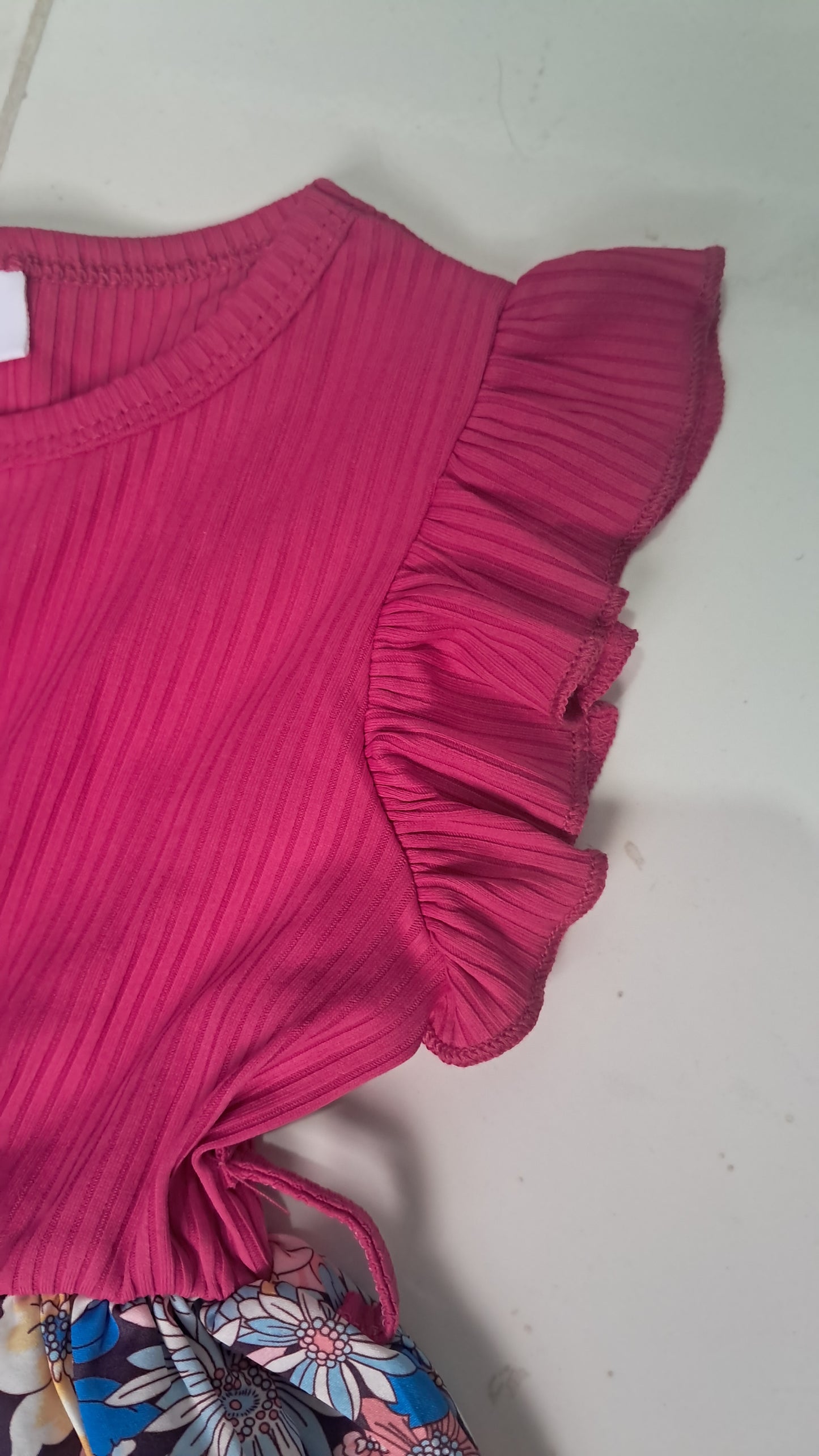 Vestido Floral para ñinas con lazo de cinta Mangas con Volantes Rosa 1 a 3 años