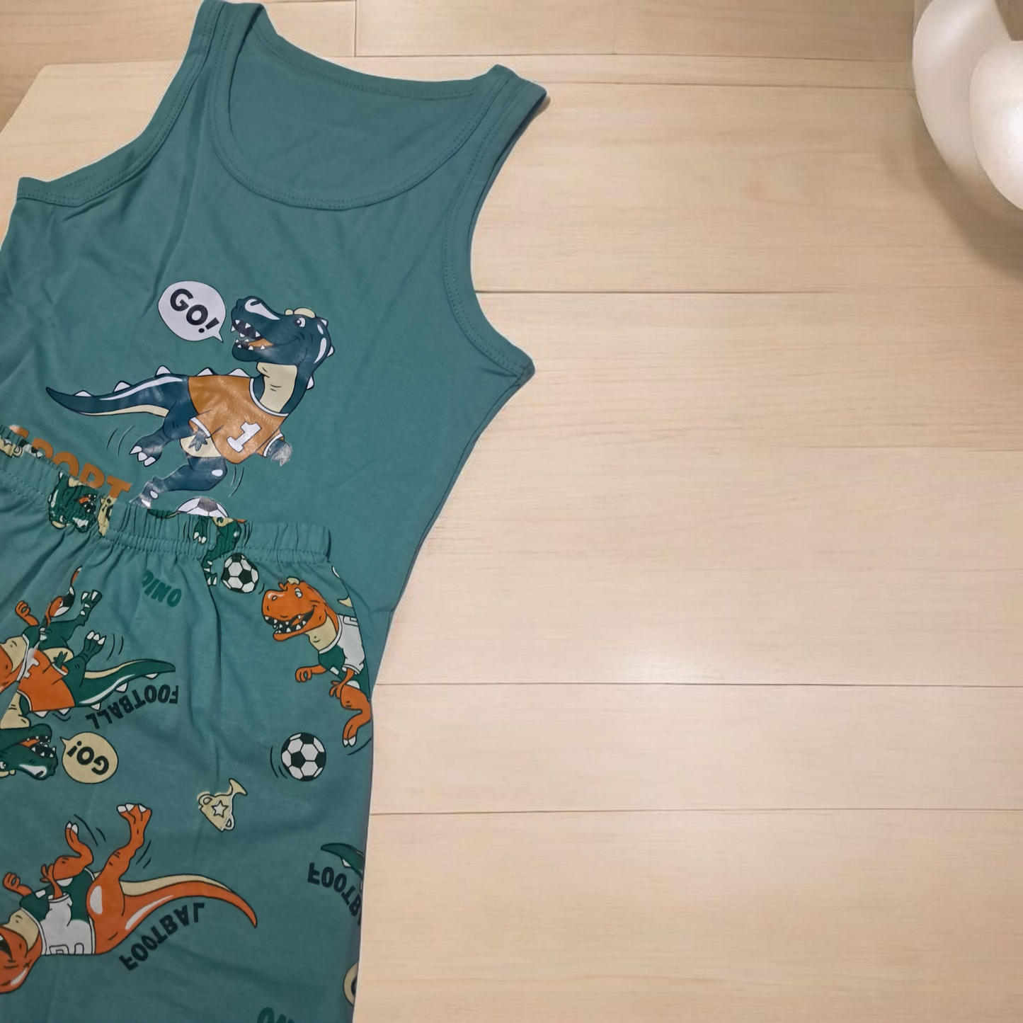 Conjunto de verano para niños Top sin Mangas y Short diseño dinosaurios