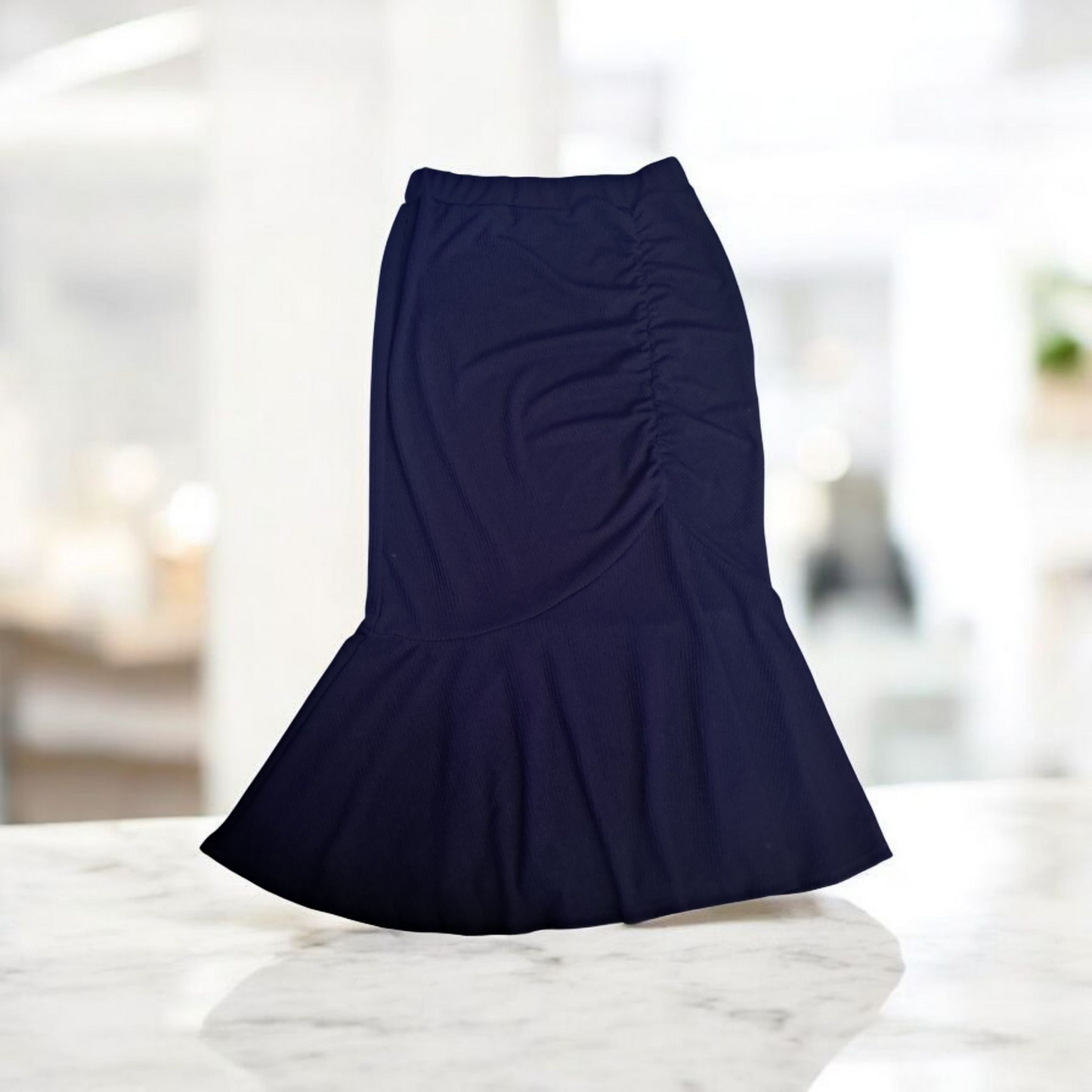 Falda Elegante Estilo Sirena cintura alta fruncido lateral Azul marino Talla XL