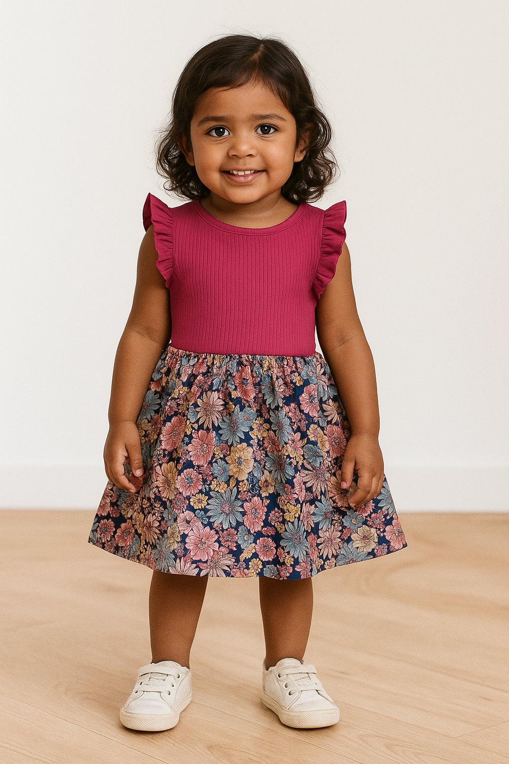 Vestido Floral para ñinas con lazo de cinta Mangas con Volantes Rosa 1 a 3 años