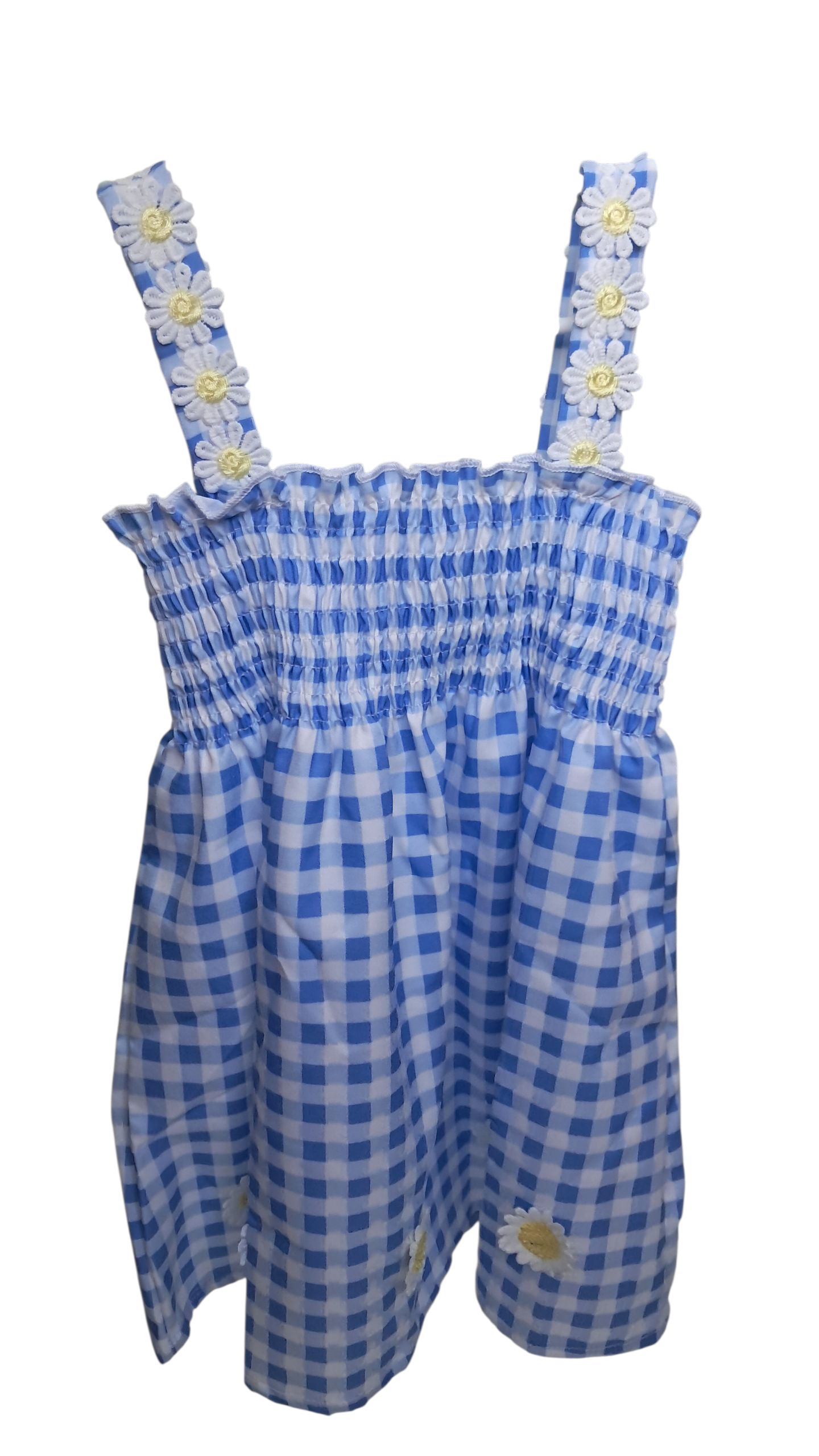 Vestido para niña cuadros azul flores Sin Manga 9-12 meses