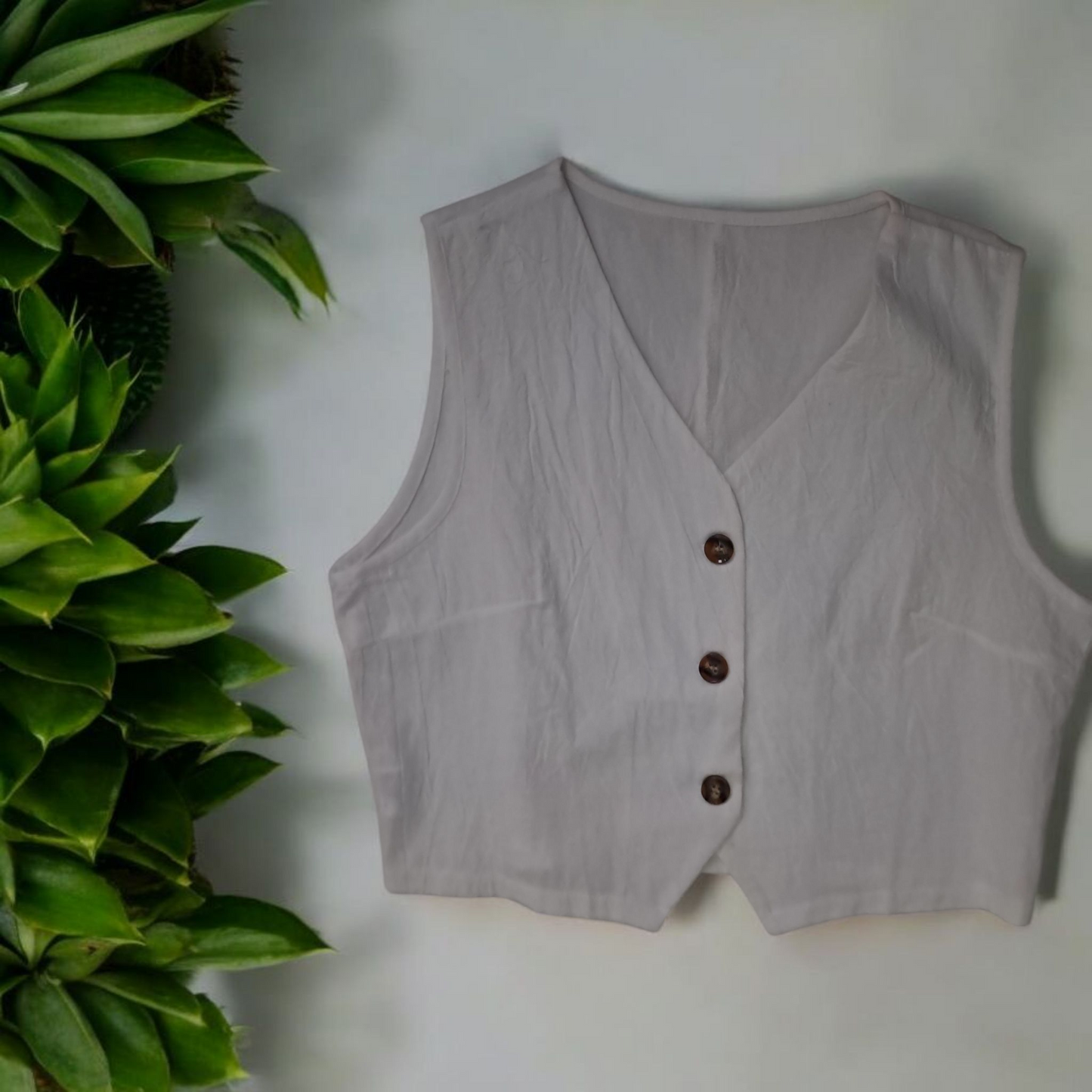 Chaleco Blanco para mujer Cuello V sin mangas M