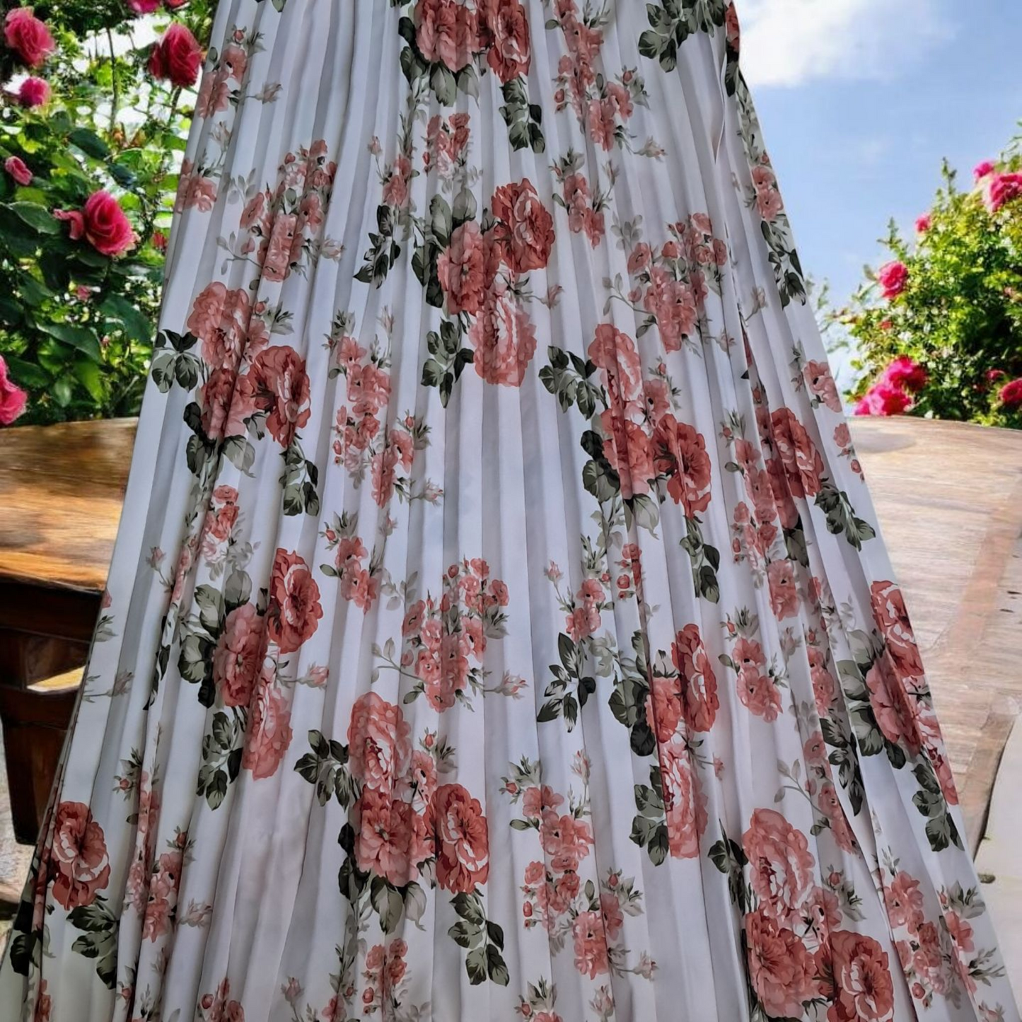 Falda Plisada Floral a la moda cintura alta Talla L