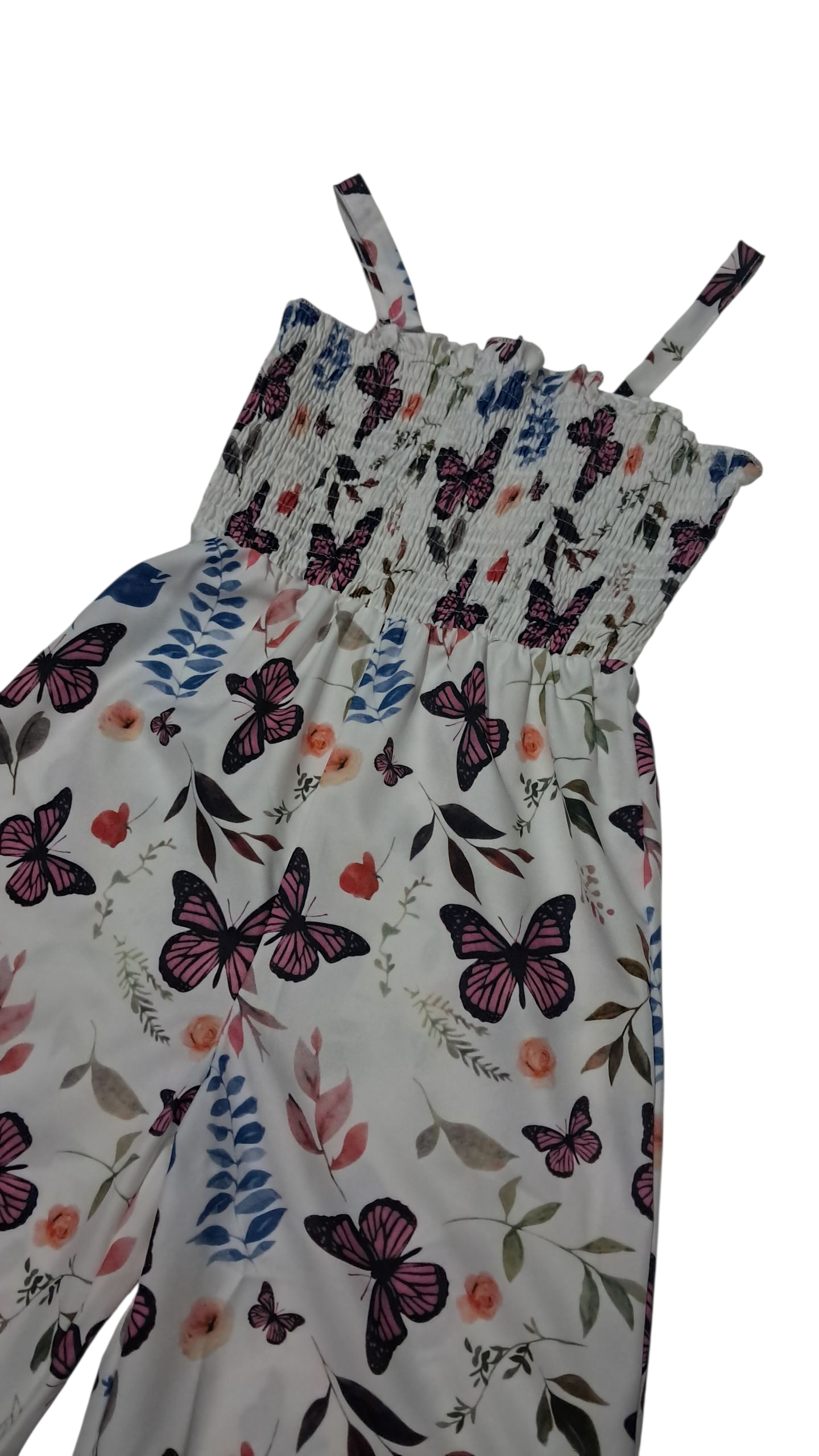 Enterizo para niñas Estampado de mariposas sin Mangas cintura fruncida y piernas anchas