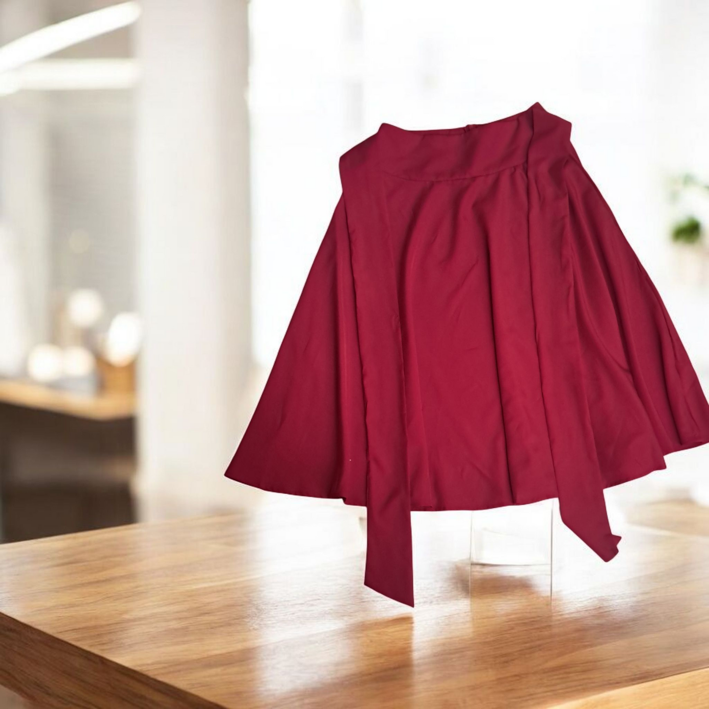 Falda elegante midi corte A cintura con lazo Rojo Talla M