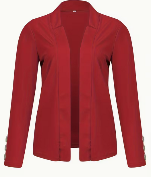 Blazer Casual Abierto con Botones Talla L Color Rojo