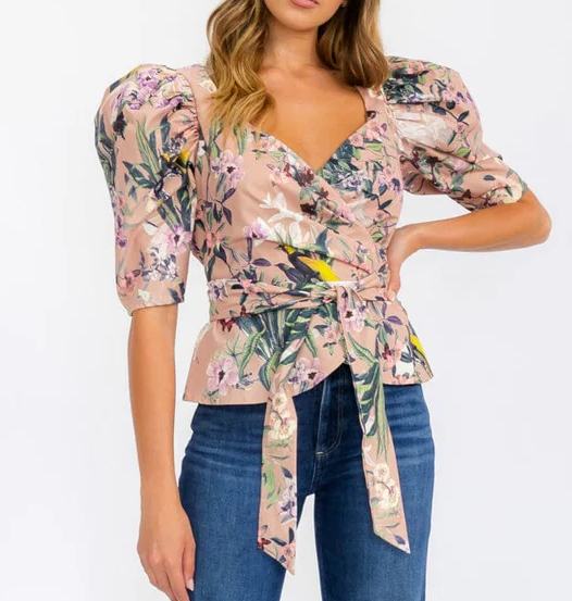 Blusa Estampada con Mangas Abullonadas