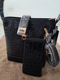 2 en 1 Cartera Negra croc skin Satchel Bag más Billetera