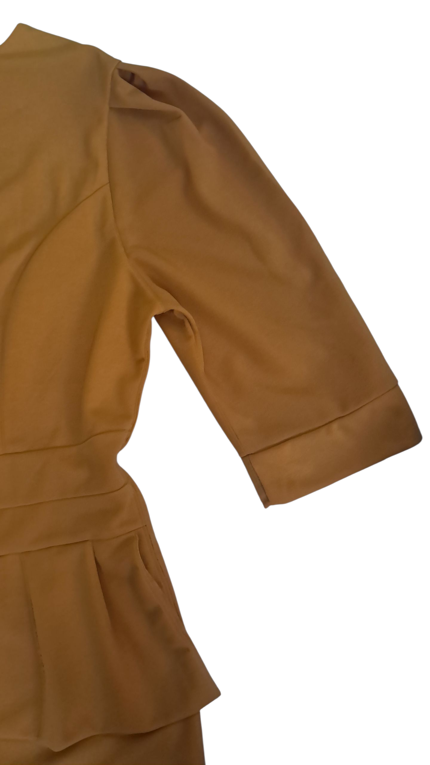 Vestido elegante para mujer Cuello redondo Mangas largas con detalles en la cintura XL Jenjibre Mostaza