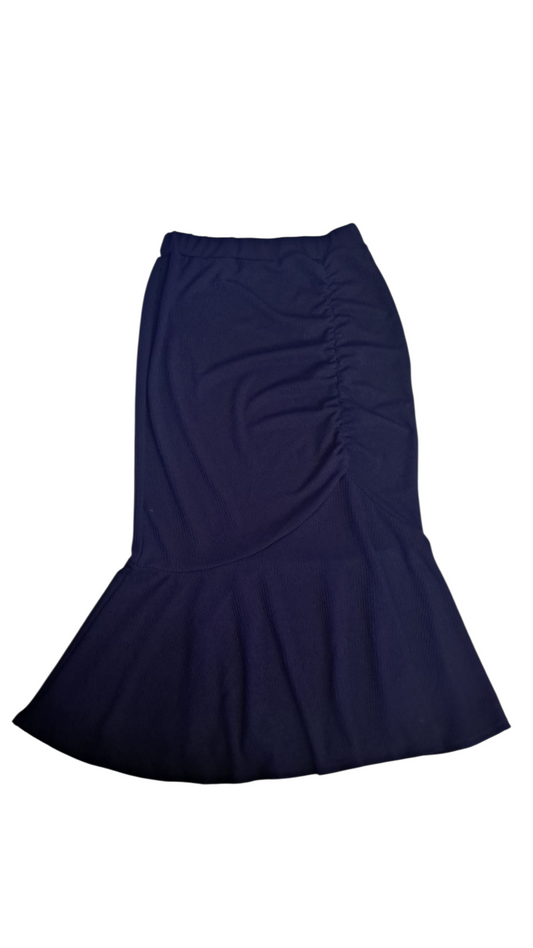 Falda Elegante Estilo Sirena cintura alta fruncido lateral Azul marino Talla XL