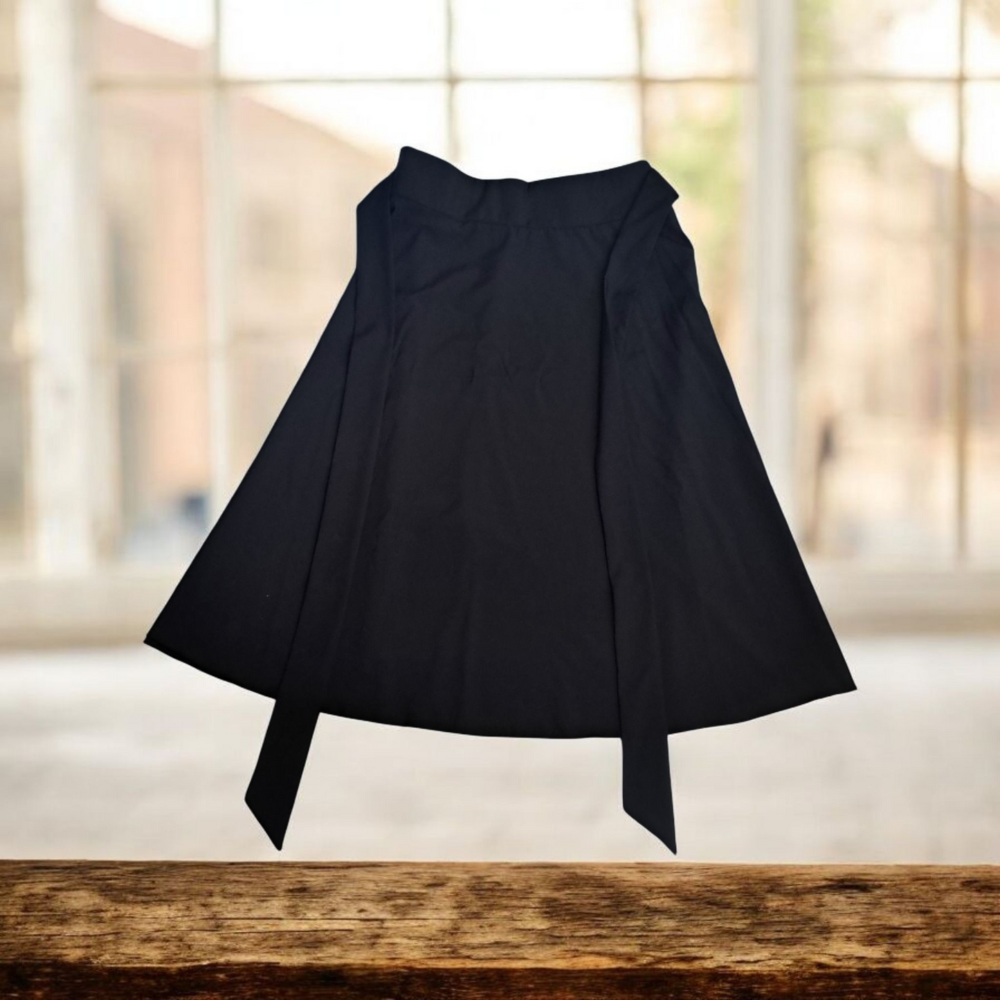 Falda elegante midi corte A cintura con lazo Negro Talla XL