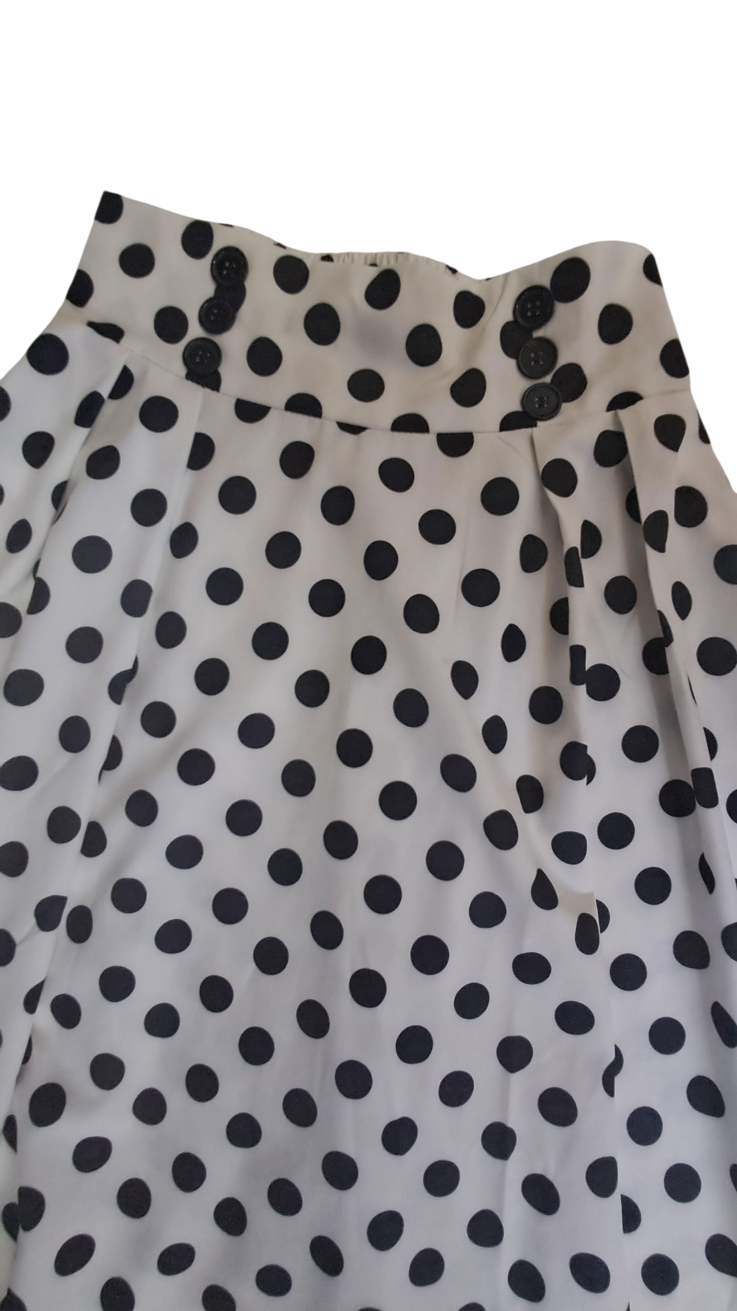 Falda corte A acampanada. Talle alto con botones y lunares. Talla S