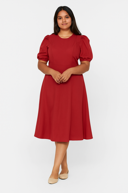 Vestido Midi Mangas abullonadas  Talla L Rojo