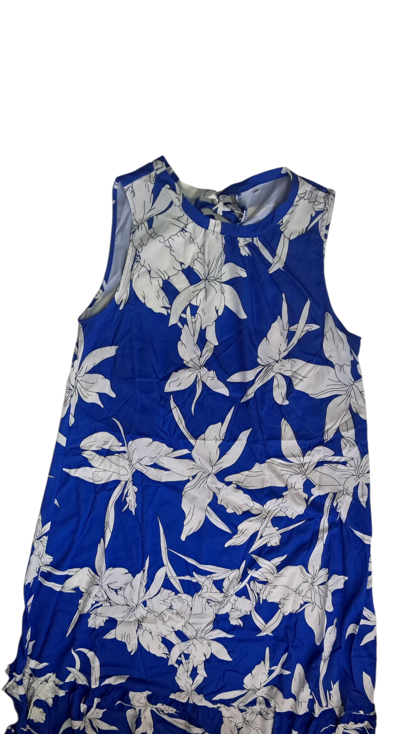 Vestido Maxi sin Mangas Estampado azul XL Talla grande Corte A cuello redondo cinturón