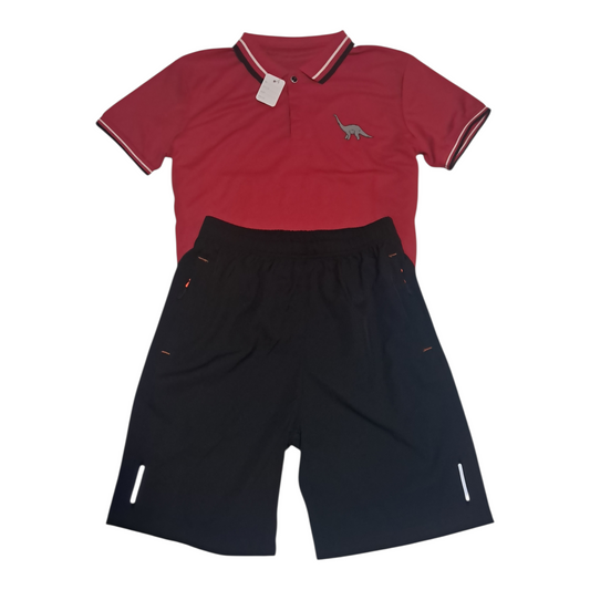 Set Polo rojo y Short negro para niños de 12-13 años