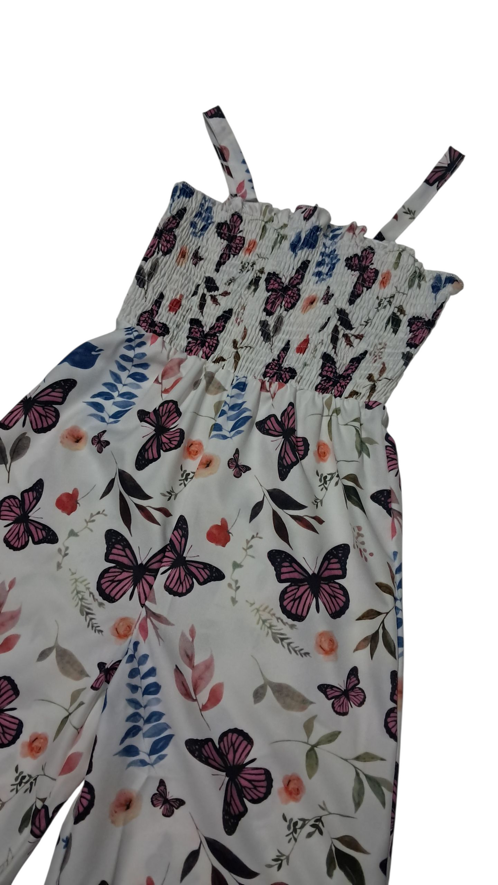 Enterizo para niñas Estampado de mariposas sin Mangas cintura fruncida y piernas anchas